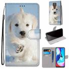 For Motorola Moto E7 Plus / G9 Play / G9 Coloured Drawing Cross Texture Horizontal Flip PU Leather Case with Holder & Card Slots & Wallet & Lanyard(Snow Puppy) - 1