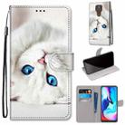 For Motorola Moto E7 Plus / G9 Play / G9 Coloured Drawing Cross Texture Horizontal Flip PU Leather Case with Holder & Card Slots & Wallet & Lanyard(White Kitten) - 1