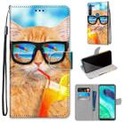 For Motorola Moto G8 Coloured Drawing Cross Texture Horizontal Flip PU Leather Case with Holder & Card Slots & Wallet & Lanyard(Cat Drinking Soda) - 1