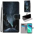 For Motorola Moto G8 Coloured Drawing Cross Texture Horizontal Flip PU Leather Case with Holder & Card Slots & Wallet & Lanyard(Mountain Road Starry Sky) - 1