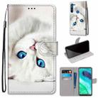 For Motorola Moto G8 Coloured Drawing Cross Texture Horizontal Flip PU Leather Case with Holder & Card Slots & Wallet & Lanyard(White Kitten) - 1