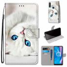 For Alcatel 1SE 2020 Coloured Drawing Cross Texture Horizontal Flip PU Leather Case with Holder & Card Slots & Wallet & Lanyard(White Kitten) - 1