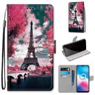 For Alcatel 3X 2020 Coloured Drawing Cross Texture Horizontal Flip PU Leather Case with Holder & Card Slots & Wallet & Lanyard(Pink Flower Tower Bridge) - 1