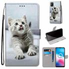 For Alcatel 3X 2020 Coloured Drawing Cross Texture Horizontal Flip PU Leather Case with Holder & Card Slots & Wallet & Lanyard(Small Gray Cat) - 1