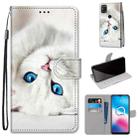 For Alcatel 3X 2020 Coloured Drawing Cross Texture Horizontal Flip PU Leather Case with Holder & Card Slots & Wallet & Lanyard(White Kitten) - 1