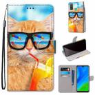 For Huawei P Smart (2020) Coloured Drawing Cross Texture Horizontal Flip PU Leather Case with Holder & Card Slots & Wallet & Lanyard(Cat Drinking Soda) - 1