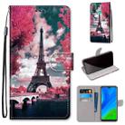 For Huawei P Smart (2020) Coloured Drawing Cross Texture Horizontal Flip PU Leather Case with Holder & Card Slots & Wallet & Lanyard(Pink Flower Tower Bridge) - 1