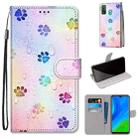 For Huawei P Smart (2020) Coloured Drawing Cross Texture Horizontal Flip PU Leather Case with Holder & Card Slots & Wallet & Lanyard(Footprint Water Drops) - 1