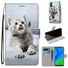 For Huawei P Smart (2020) Coloured Drawing Cross Texture Horizontal Flip PU Leather Case with Holder & Card Slots & Wallet & Lanyard(Small Gray Cat) - 1