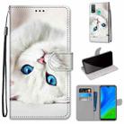 For Huawei P Smart (2020) Coloured Drawing Cross Texture Horizontal Flip PU Leather Case with Holder & Card Slots & Wallet & Lanyard(White Kitten) - 1