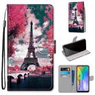 For Huawei Y6p Coloured Drawing Cross Texture Horizontal Flip PU Leather Case with Holder & Card Slots & Wallet & Lanyard(Pink Flower Tower Bridge) - 1