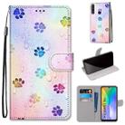 For Huawei Y6p Coloured Drawing Cross Texture Horizontal Flip PU Leather Case with Holder & Card Slots & Wallet & Lanyard(Footprint Water Drops) - 1