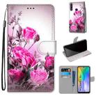 For Huawei Y6p Coloured Drawing Cross Texture Horizontal Flip PU Leather Case with Holder & Card Slots & Wallet & Lanyard(Wild Rose) - 1