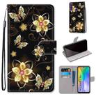 For Huawei Y6p Coloured Drawing Cross Texture Horizontal Flip PU Leather Case with Holder & Card Slots & Wallet & Lanyard(Gold Diamond Butterfly) - 1