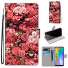 For Huawei Y6p Coloured Drawing Cross Texture Horizontal Flip PU Leather Case with Holder & Card Slots & Wallet & Lanyard(Pink Rose Garden) - 1