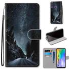 For Huawei Y6p Coloured Drawing Cross Texture Horizontal Flip PU Leather Case with Holder & Card Slots & Wallet & Lanyard(Mountain Road Starry Sky) - 1