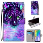 For Huawei Y6p Coloured Drawing Cross Texture Horizontal Flip PU Leather Case with Holder & Card Slots & Wallet & Lanyard(Tiger Drinking Water) - 1