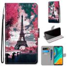 For Huawei Y8s Coloured Drawing Cross Texture Horizontal Flip PU Leather Case with Holder & Card Slots & Wallet & Lanyard(Pink Flower Tower Bridge) - 1
