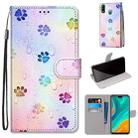 For Huawei Y8s Coloured Drawing Cross Texture Horizontal Flip PU Leather Case with Holder & Card Slots & Wallet & Lanyard(Footprint Water Drops) - 1