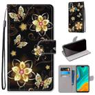 For Huawei Y8s Coloured Drawing Cross Texture Horizontal Flip PU Leather Case with Holder & Card Slots & Wallet & Lanyard(Gold Diamond Butterfly) - 1