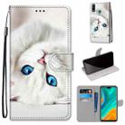 For Huawei Y8s Coloured Drawing Cross Texture Horizontal Flip PU Leather Case with Holder & Card Slots & Wallet & Lanyard(White Kitten) - 1