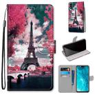 For Huawei Honor 9X Lite Coloured Drawing Cross Texture Horizontal Flip PU Leather Case with Holder & Card Slots & Wallet & Lanyard(Pink Flower Tower Bridge) - 1