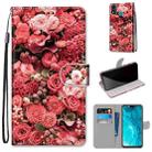 For Huawei Honor 9X Lite Coloured Drawing Cross Texture Horizontal Flip PU Leather Case with Holder & Card Slots & Wallet & Lanyard(Pink Rose Garden) - 1