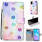 For Huawei Honor 30 Lite Coloured Drawing Cross Texture Horizontal Flip PU Leather Case with Holder & Card Slots & Wallet & Lanyard(Footprint Water Drops) - 1