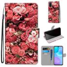 For Huawei Honor 30 Lite Coloured Drawing Cross Texture Horizontal Flip PU Leather Case with Holder & Card Slots & Wallet & Lanyard(Pink Rose Garden) - 1