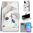 For Huawei Honor 30 Lite Coloured Drawing Cross Texture Horizontal Flip PU Leather Case with Holder & Card Slots & Wallet & Lanyard(White Kitten) - 1