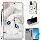 For Huawei Honor Play4 Coloured Drawing Cross Texture Horizontal Flip PU Leather Case with Holder & Card Slots & Wallet & Lanyard(White Kitten) - 1