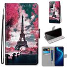 For Huawei Honor X10 / X10 Pro Coloured Drawing Cross Texture Horizontal Flip PU Leather Case with Holder & Card Slots & Wallet & Lanyard(Pink Flower Tower Bridge) - 1