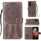 For Samsung Galaxy S21 Ultra 5G Dream Catcher Printing Horizontal Flip Leather Case with Holder & Card Slots & Wallet & Lanyard(Grey) - 1