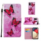 For Samsung Galaxy A02s (European Version) Cross Texture Painting Pattern Horizontal Flip Leather Case with Holder & Card Slots & Wallet & Lanyard(Pink Butterflies) - 1