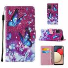 For Samsung Galaxy A02s (European Version) Cross Texture Painting Pattern Horizontal Flip Leather Case with Holder & Card Slots & Wallet & Lanyard(Purple Butterflies) - 1