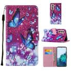 For Samsung Galaxy S21+ 5G Cross Texture Painting Pattern Horizontal Flip Leather Case with Holder & Card Slots & Wallet & Lanyard(Purple Butterflies) - 1