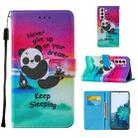 For Samsung Galaxy S21+ 5G Cross Texture Painting Pattern Horizontal Flip Leather Case with Holder & Card Slots & Wallet & Lanyard(Sleeping Panda) - 1