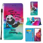 For Samsung Galaxy S21 Ultra 5G Cross Texture Painting Pattern Horizontal Flip Leather Case with Holder & Card Slots & Wallet & Lanyard(Sleeping Panda) - 1