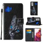 For Samsung Galaxy S21 Ultra 5G Cross Texture Painting Pattern Horizontal Flip Leather Case with Holder & Card Slots & Wallet & Lanyard(Blue Butterfly Cat Eyes) - 1