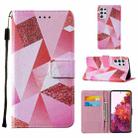 For Samsung Galaxy S21 Ultra 5G Cross Texture Painting Pattern Horizontal Flip Leather Case with Holder & Card Slots & Wallet & Lanyard(Pink Rhombus) - 1