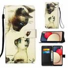 For Samsung Galaxy A02s (European Version) Colored Drawing Pattern Plain Weave Horizontal Flip Leather Case with Holder & Card Slot & Wallet & Lanyard(Cat Looking) - 1