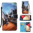 For Samsung Galaxy A02s (European Version) Colored Drawing Pattern Plain Weave Horizontal Flip Leather Case with Holder & Card Slot & Wallet & Lanyard(Mirror Cat) - 1