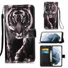 For Samsung Galaxy S21+ 5G Colored Drawing Pattern Plain Weave Horizontal Flip Leather Case with Holder & Card Slot & Wallet & Lanyard(Black And White Tiger) - 1