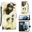 For Samsung Galaxy S21 5G Colored Drawing Pattern Plain Weave Horizontal Flip Leather Case with Holder & Card Slot & Wallet & Lanyard(Cat Looking) - 1