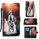 For Samsung Galaxy S21 Ultra 5G Colored Drawing Pattern Plain Weave Horizontal Flip Leather Case with Holder & Card Slot & Wallet & Lanyard(Cats And Tigers) - 1