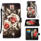 For Samsung Galaxy S21 Ultra 5G Colored Drawing Pattern Plain Weave Horizontal Flip Leather Case with Holder & Card Slot & Wallet & Lanyard(Roses On Black) - 1
