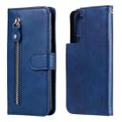 For Samsung Galaxy S21 5G Fashion Calf Texture Zipper Horizontal Flip Leather Case with Holder & Card Slots & Wallet(Blue) - 1