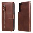 For Samsung Galaxy S21 5G Fashion Calf Texture Zipper Horizontal Flip Leather Case with Holder & Card Slots & Wallet(Brown) - 1