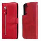 For Samsung Galaxy S21 5G Fashion Calf Texture Zipper Horizontal Flip Leather Case with Holder & Card Slots & Wallet(Red) - 1