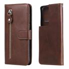 For Samsung Galaxy S21 Ultra 5G Fashion Calf Texture Zipper Horizontal Flip Leather Case with Holder & Card Slots & Wallet(Brown) - 1